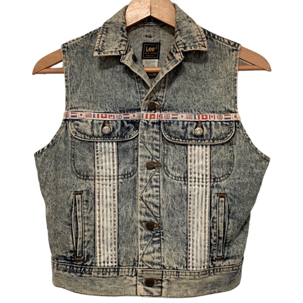 Vintage Lee 80s Denim Acid Wash Flags Vest